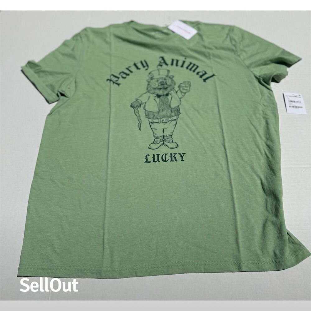 Lucky Brand Men's L Green "Party Animal" Graphic T-Shirt Short Sleeve